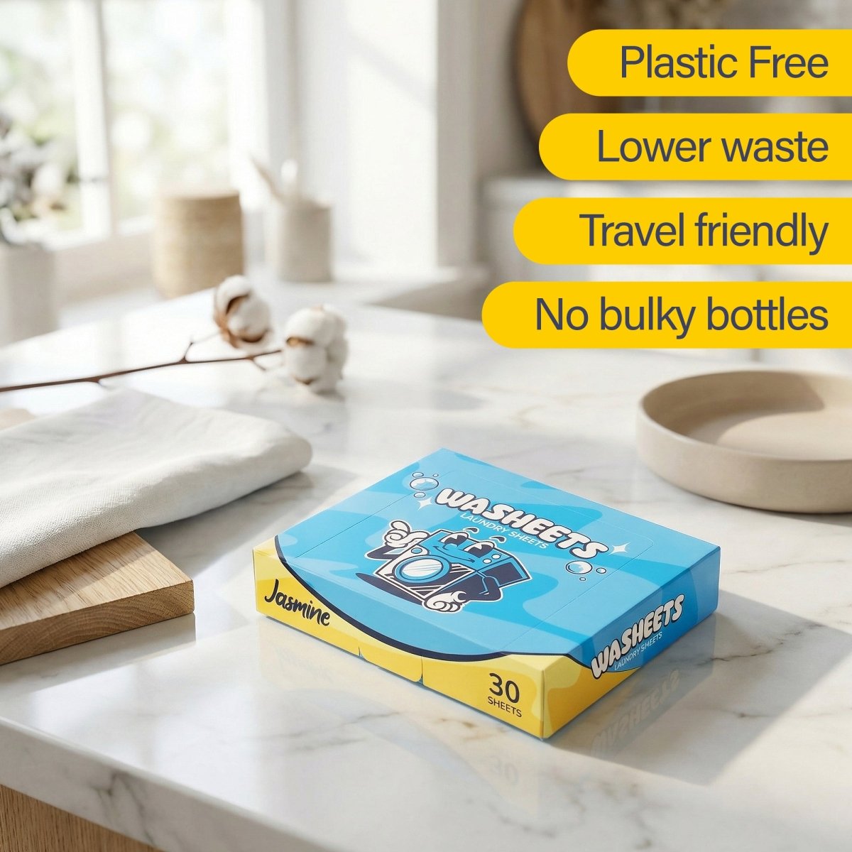 Washeets Laundry Detergent Sheets - Jasmine Scent | 30 Sheets - Up to 60 Washes - Best Ideas UK