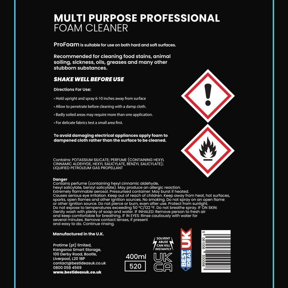 Profoam - Carpet & Fabric Cleaner | Fresh Linen - Best Ideas UK - Safety label